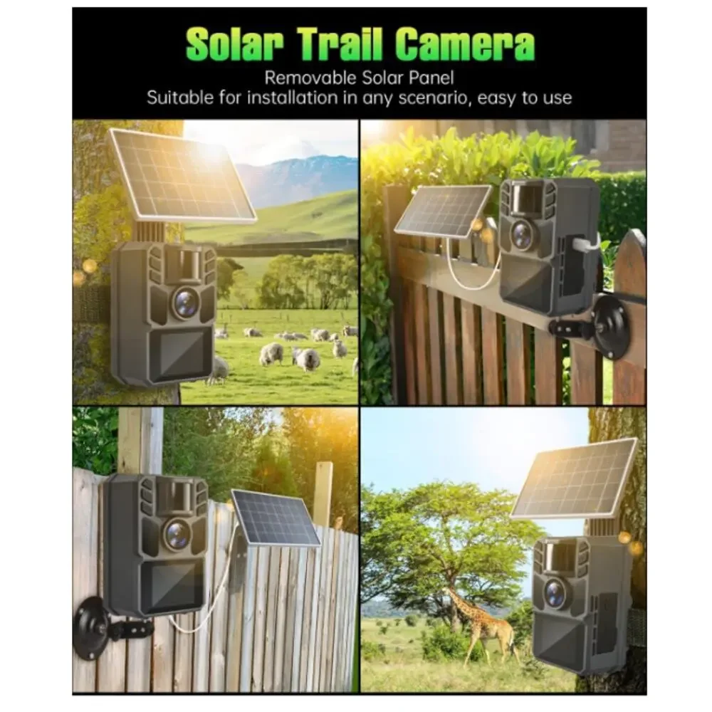 Trail Camera 4K 64MP 5000mAh 64GBCard Wtrprf, NightVision, MotionActiv, Solar
